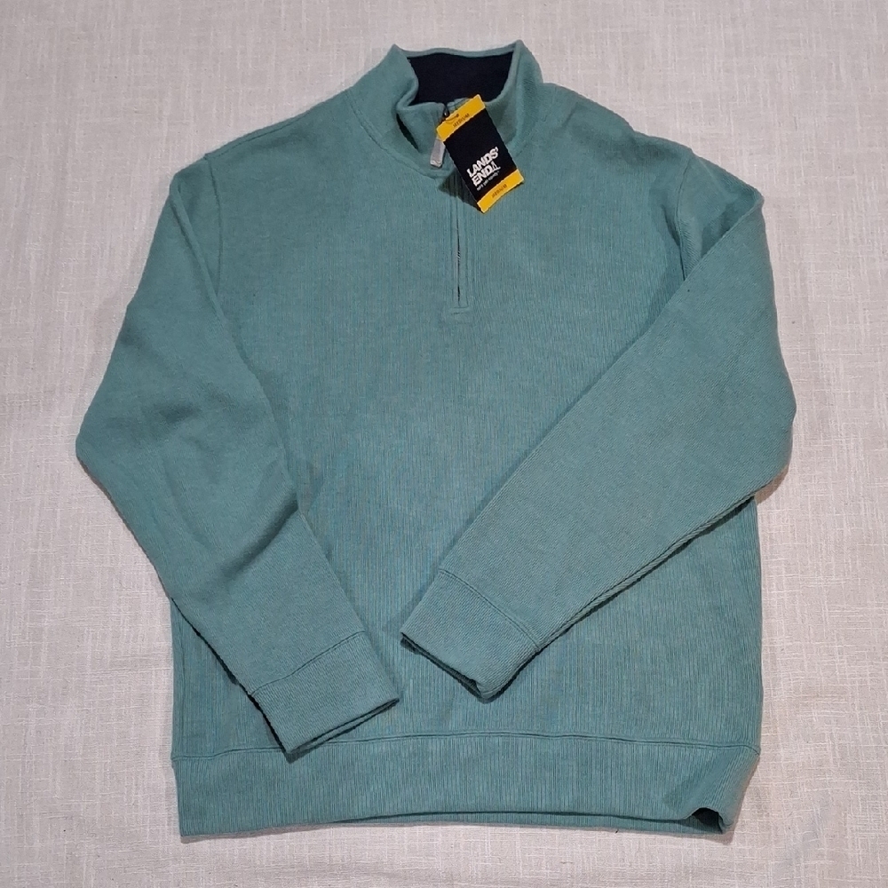 New.Lands' End Men's Blue Zip-Up Sweater